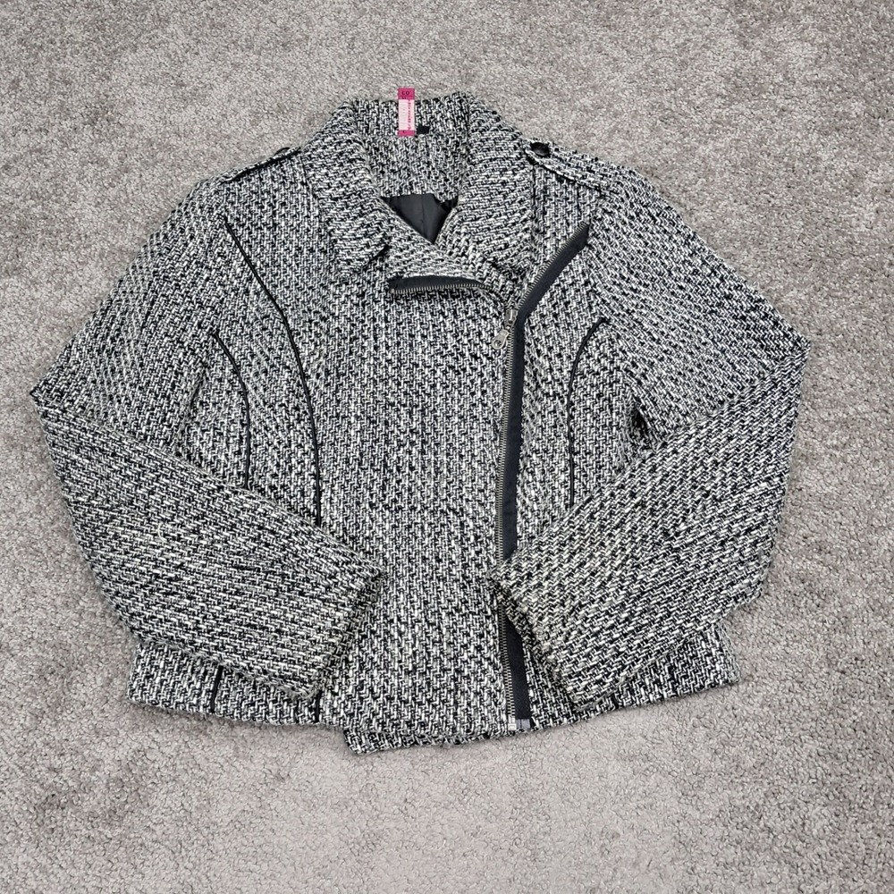 Clothing Co by Notations Black White Tweed Moto Jacket MBCJ0032 Womens Medium